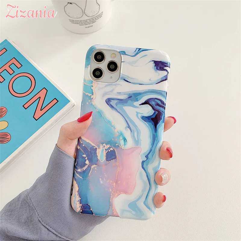 

Fashion Ultra Thin Coral Marble IMD Case For iPhone 13 12 Mini 11 Pro XS Max X XR 7 8 Plus SE 2020 Cover Case Girl Ins Style New