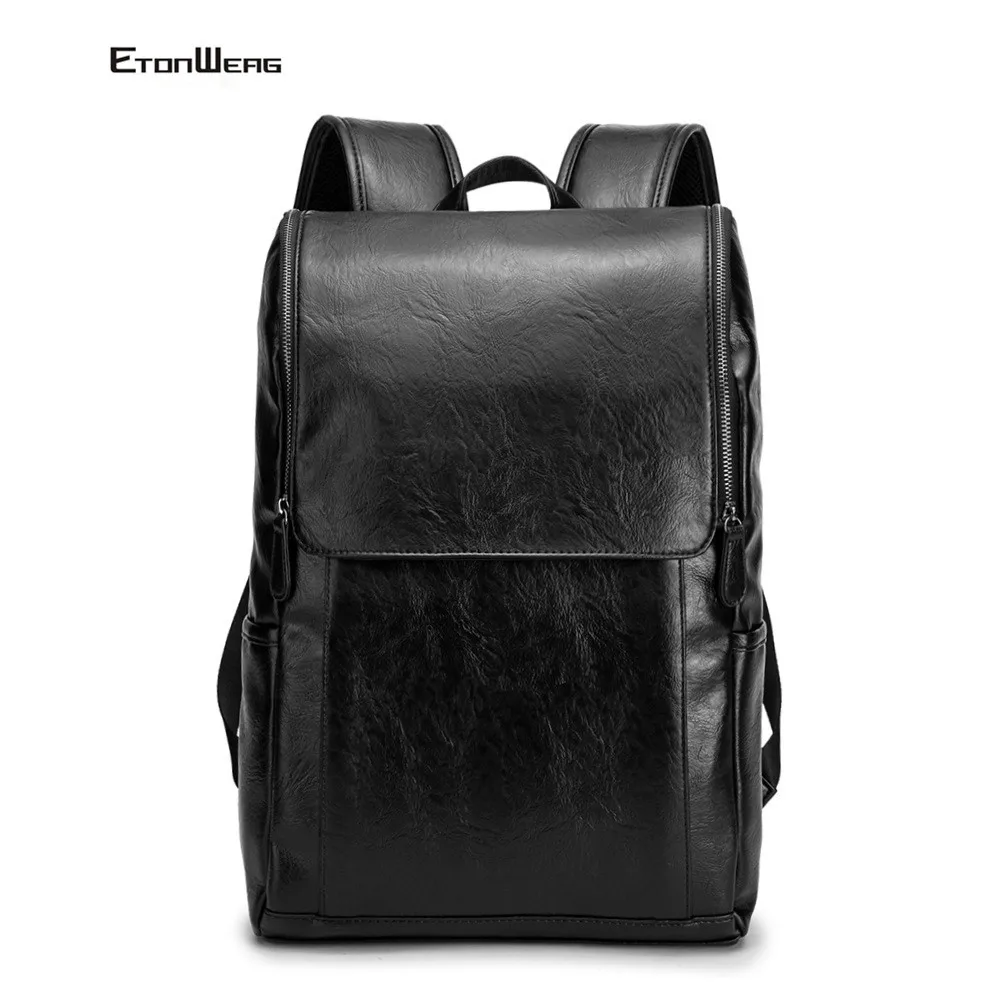 

Men's Casual School Backpack teenage boy bookbag Business office laptop bag pack Brand PU Leather backbag Large Travel back bag