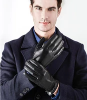 real leather gloves male fashion black thermal plushed lined thicken autumn winter men sheepskin driving gloves nm184