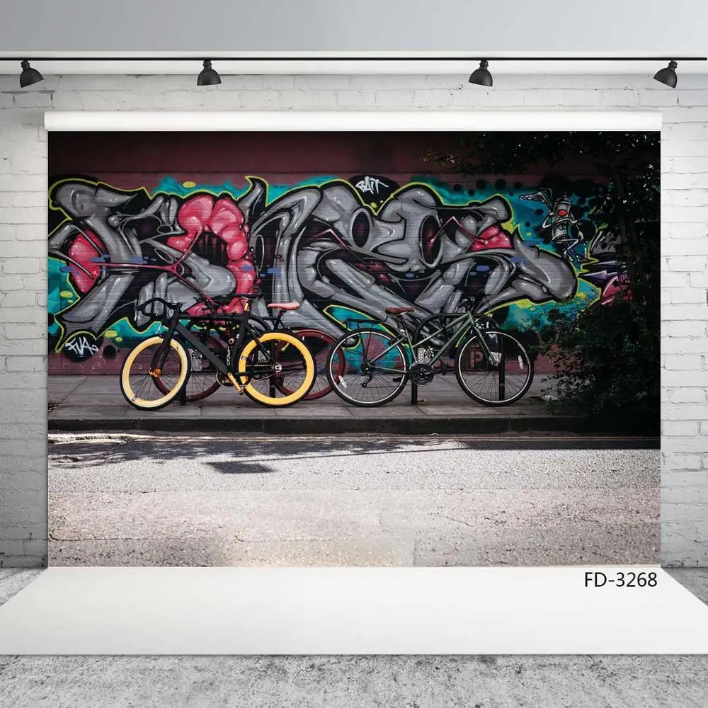 

Виниловый фон для детской фотосъемки с изображением Улица граффити кирпичной стены дороги