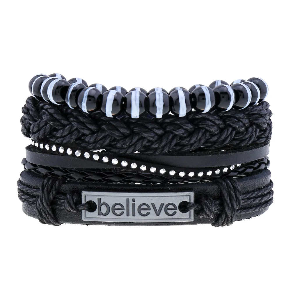 

New Vintage Fashion Woven Beaded Infinity Anchor Leather Cufflinks Bracelets Black Women Men Bracelets Women Jewelry Accessories