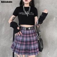 with belt chain female group wind dark ins japanese lattice a line skirt jk pleated skirt female student skirt hot sale