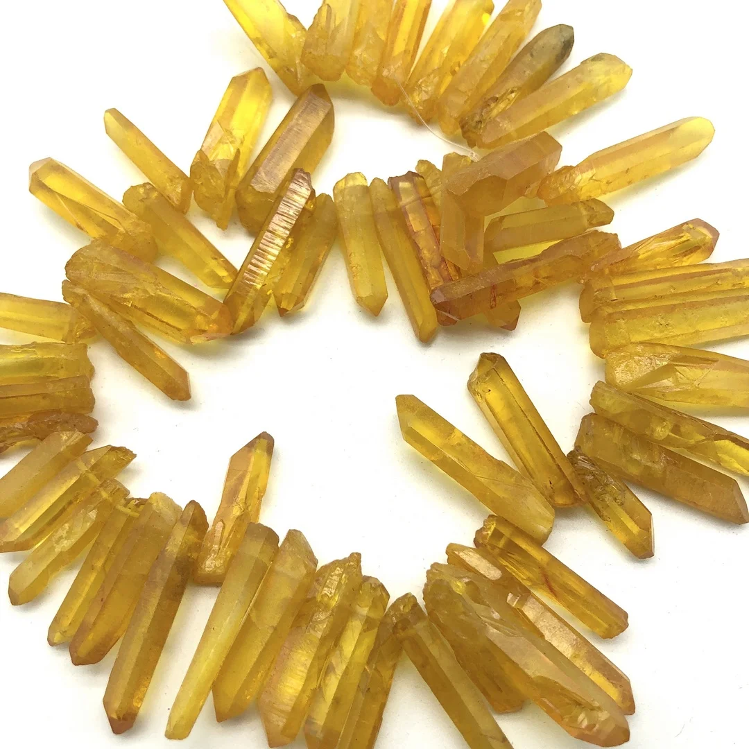 

Orange Titanium Aura Lemurian Seed Quartz 1 String Crystal Point Stone Healing Natural Electroplated Mineral Home Decor