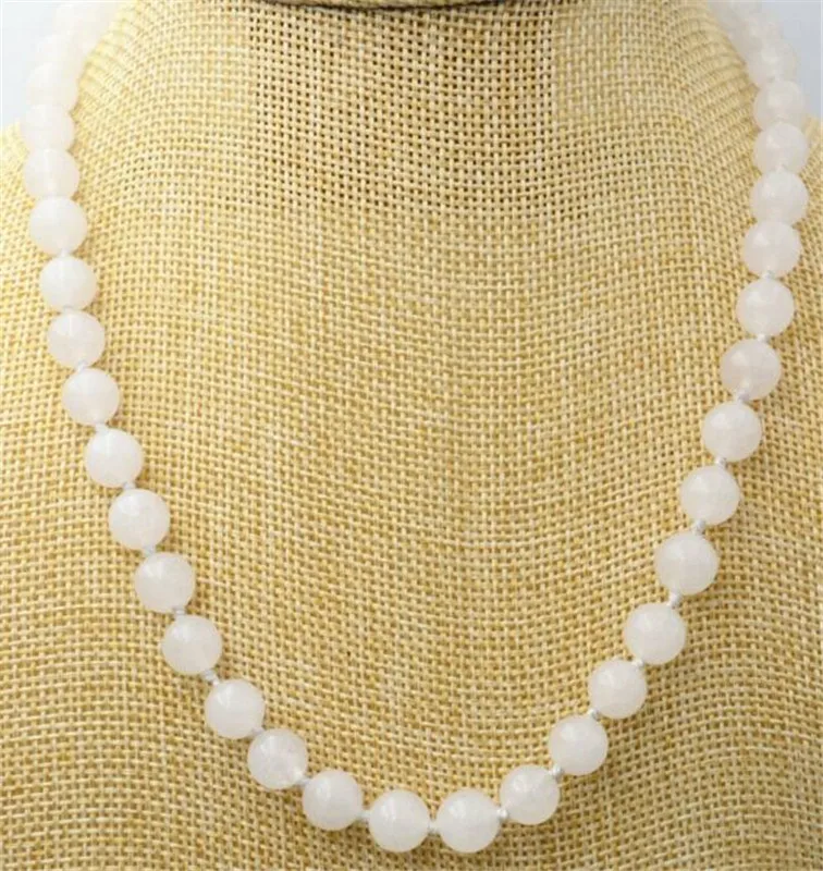 Jewelry Necklace Beautiful natural white and nephrite 10mm Round Beads 20 Free Shipping |
