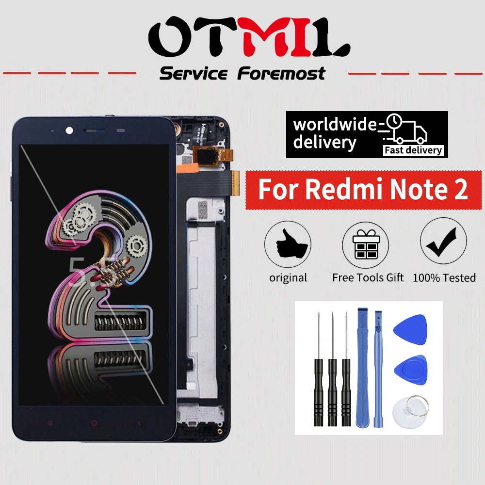 Оригинальный 5 "дисплей для XIAOMI Redmi Note 2 LCD сенсорный экран с рамкой дигитайзер