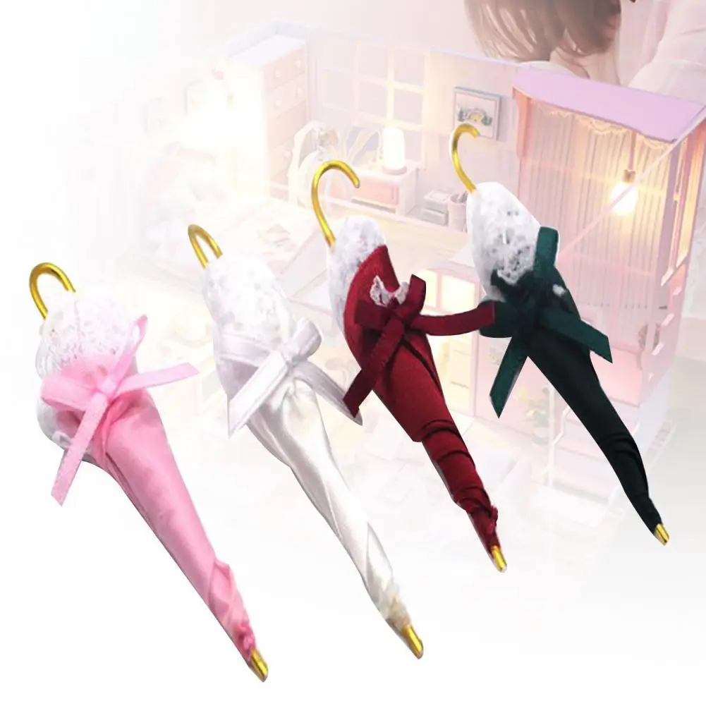 

Solid Color Lace Bow Decor Miniature Umbrella Photo Scene Toy DIY Craft Prop