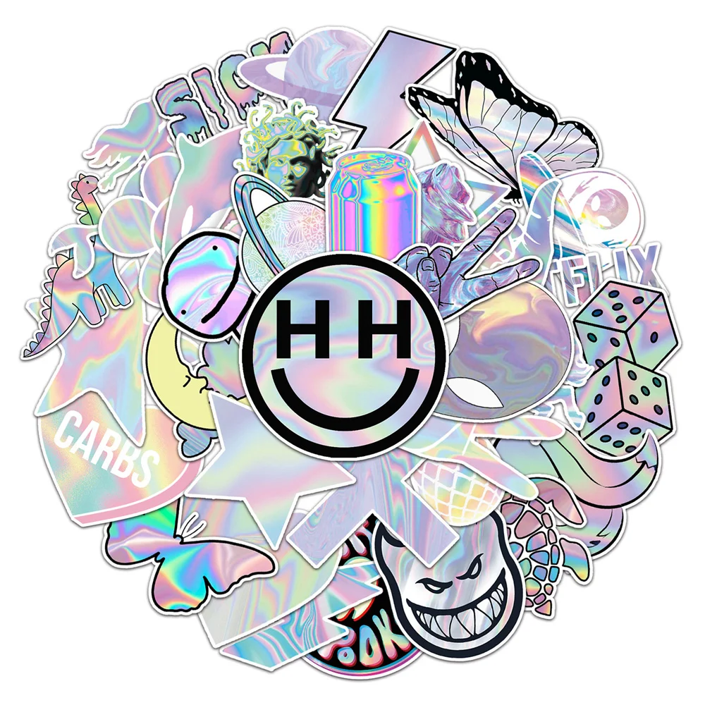 10/30/50PCS Laser Creative Art Graffiti Stickers Luggage Scooter Tablet Computer Car Cartoon Decoration Wholesale - купить по