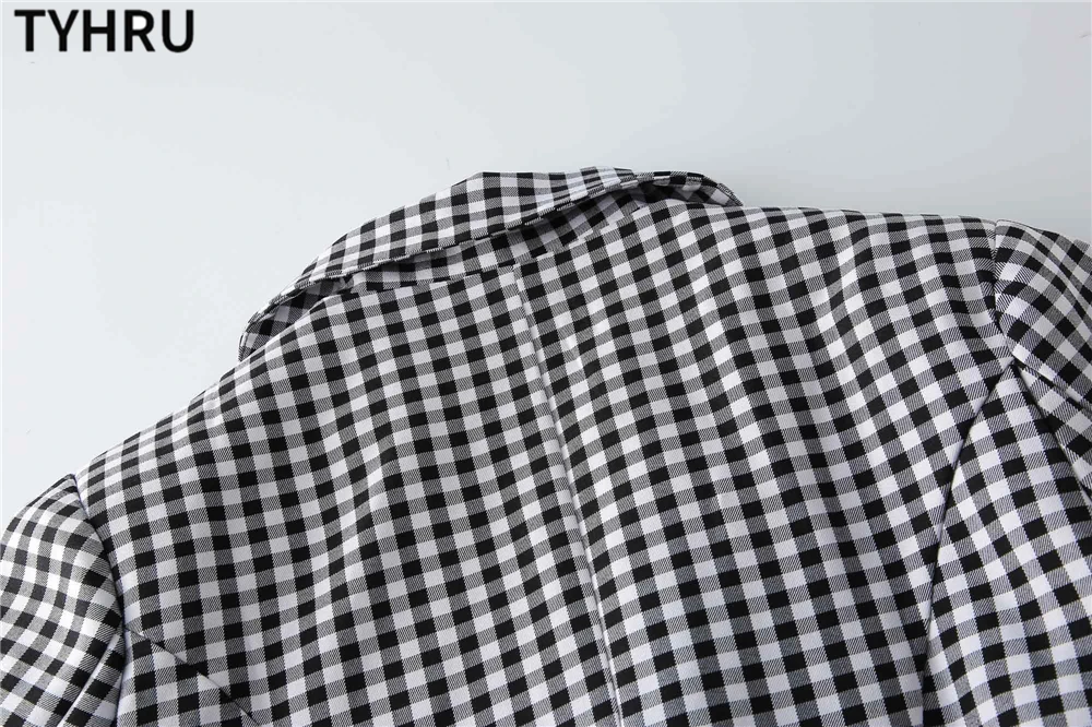 

TYHRU Plaid 2-piece suit Single Button Women Blazer and trousers Fashion Blazer Two-piece