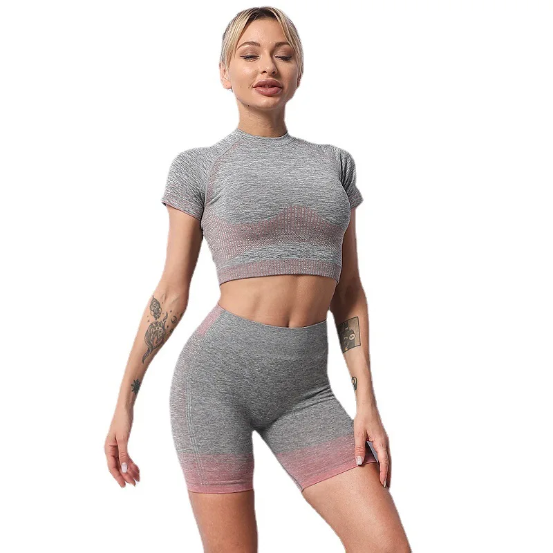 

2021 Women's Yoga Set Three-piece Seamless Sports Vest Striped Quick-drying Clothes Fitness Running Sportswear XL
