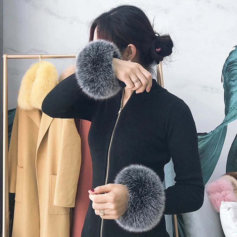 Женские меховые манжеты и перчатки теплые однотонные из натурального Лисьего