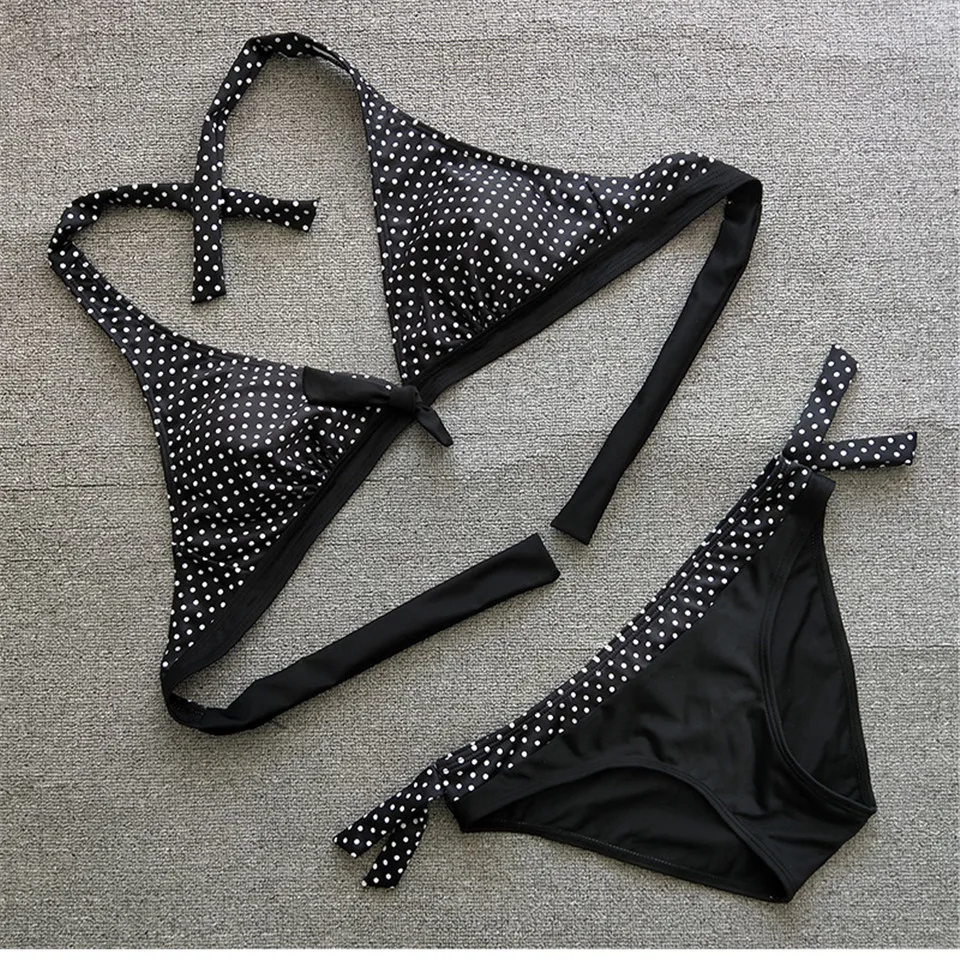 

HOHL Sexy stripe Dot printing Bikinis Push Up Swimwear Backless Bathing Suit Split Swimsuit Beach Women Bikinis Set SwimSuit