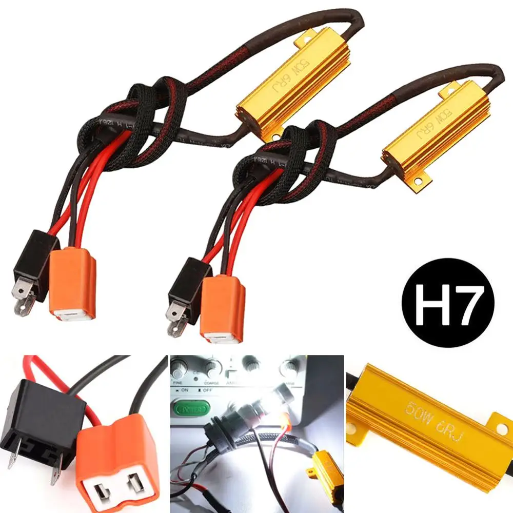 

2PCS H7 Canbus Load Resistor 50W 6Î© Canbus Decoder Warning Canceler Decoder Light Error Free 12V Resistance Harness Adapter