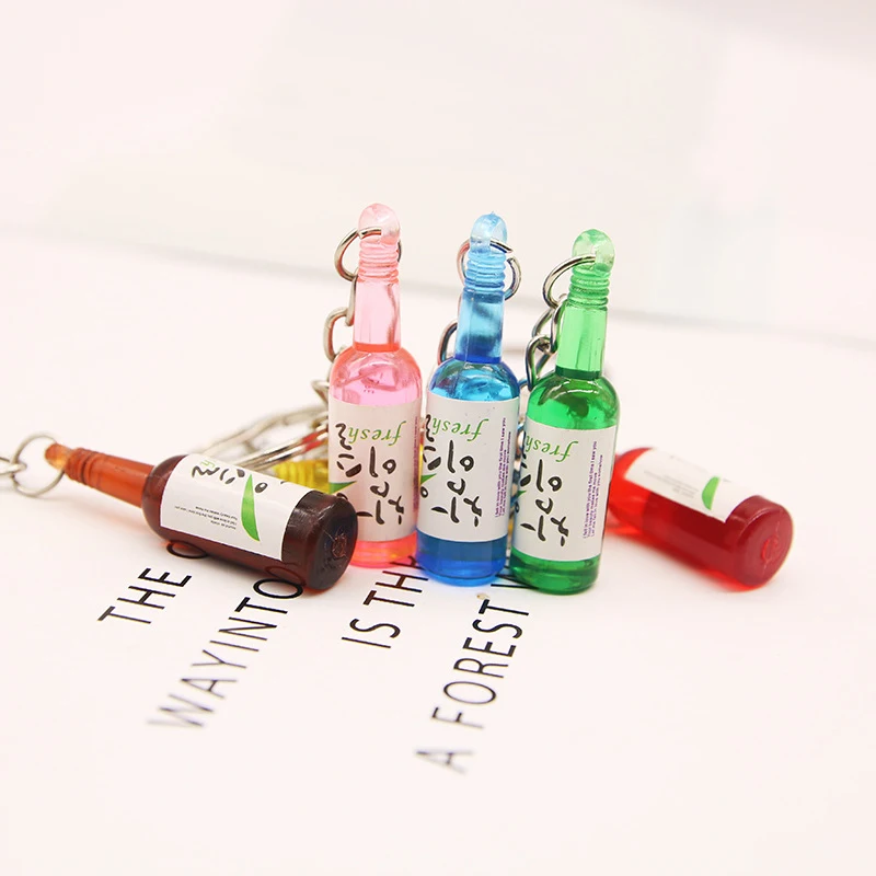 

Korean Simulation Cute Tiny Soju Bottle Keychain Resin Beer Drink Keyring Women Trinket Jewelry Friend Travel Gift Souvenir