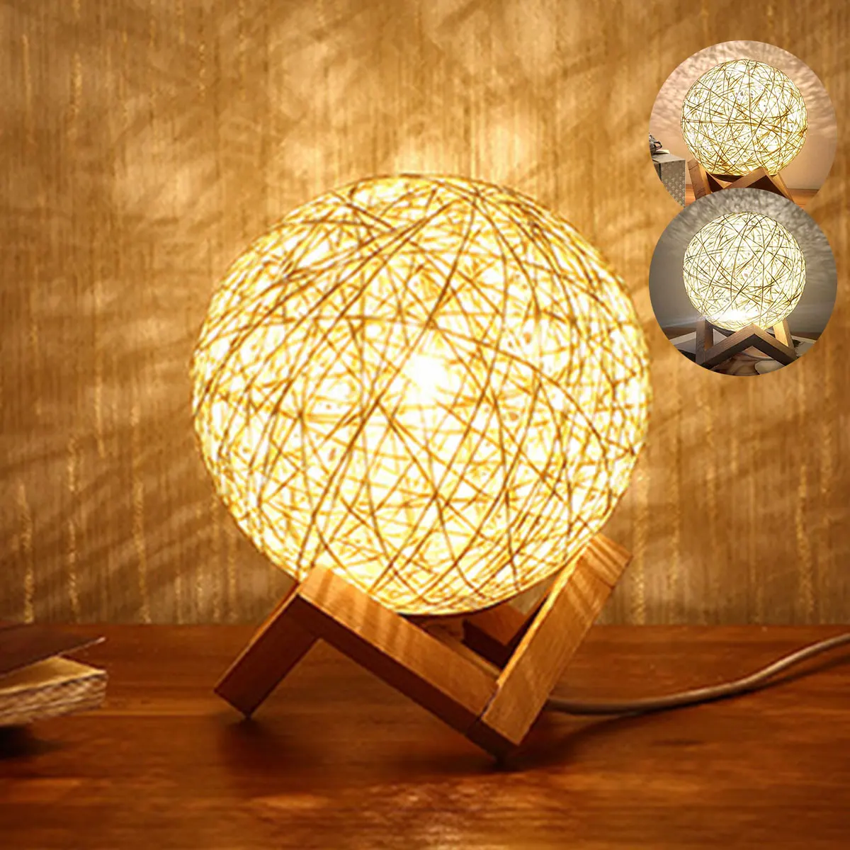 

Атмосферный ротанговый шар, Настольный светильник с питанием от USB, светодиодный ротанговый ночник, забота о глазах, ротанговый шар, светиль...