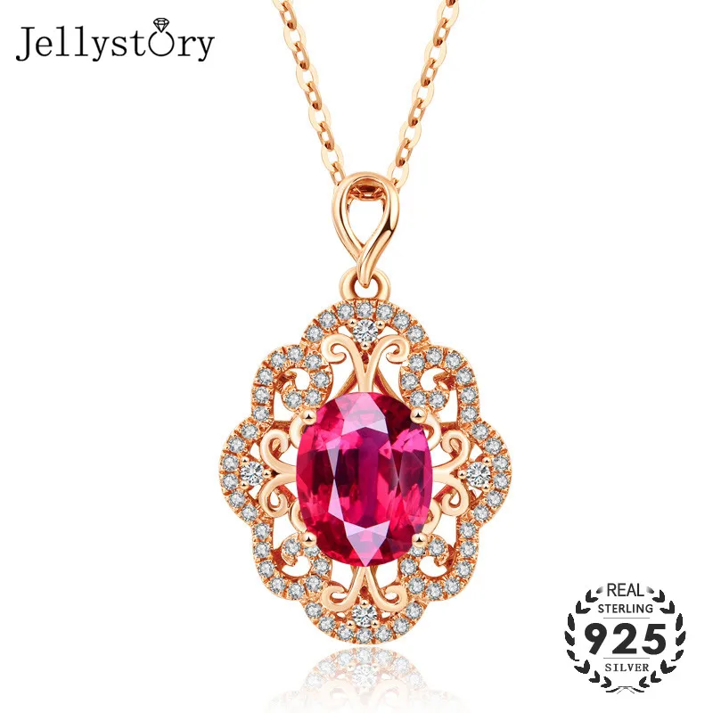 Jellystory Luxury Silver 925 Necklace with Oval Shaped Ruby Zircon Gemstones Pendant Jewellery for Women Wedding Gifts Wholesale | Украшения