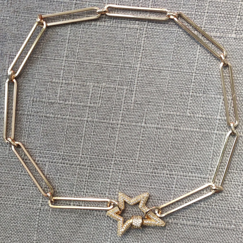 Женский кулон в виде пентаграммы чокер с прямоугольной толстой цепочкой ручной