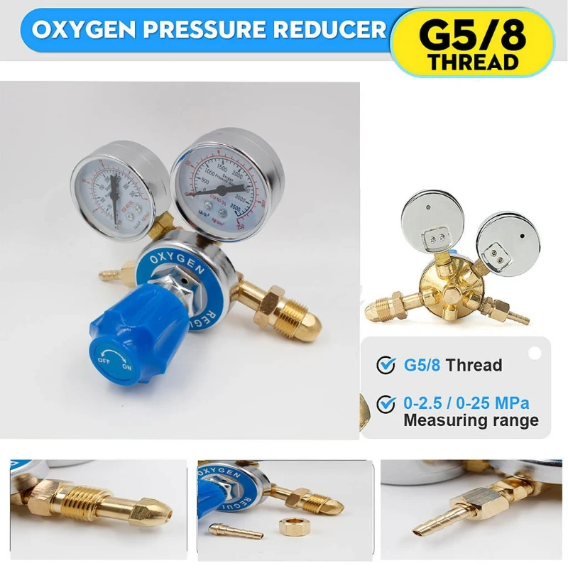 

Oxygen Gas Pressure Reducer Welding Valve Meter Gauge Regulators MIG TIG Tool Measuring Rang 0-25MPa Compact Size