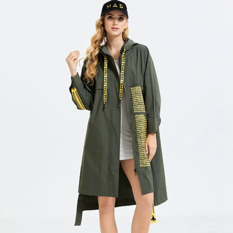 

SuperAen Plus Size Women's Autumn Hooded Windbreaker Jacket with Long 2021 Irregular Cardigan Trench Coat