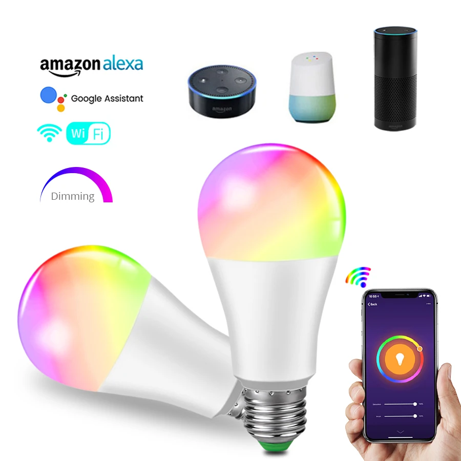 E27 85 265 в светодиодный светильник RGB 15 Вт Wifi с управлением через приложение умная