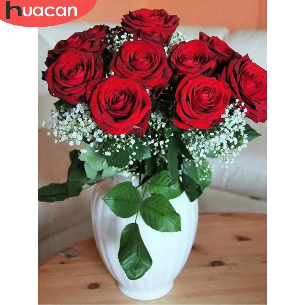 

HUACAN Diamond Painting Rose Diamond Embroidery Mosaic Flower Cross Stitch Handmade Rhinestones Decor For Home