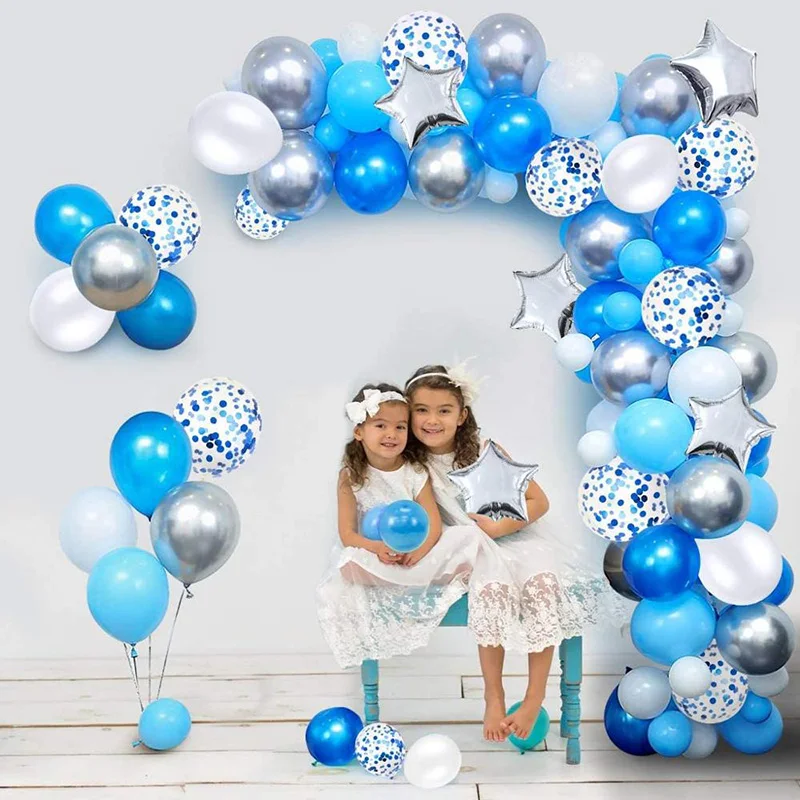 Kit de guirnalda de arco de globo azul para niño, niña, hombre y mujer, decoración de fiesta de cumpleaños con tiras de cinta, herramientas de corbata, Clips de flores, confeti