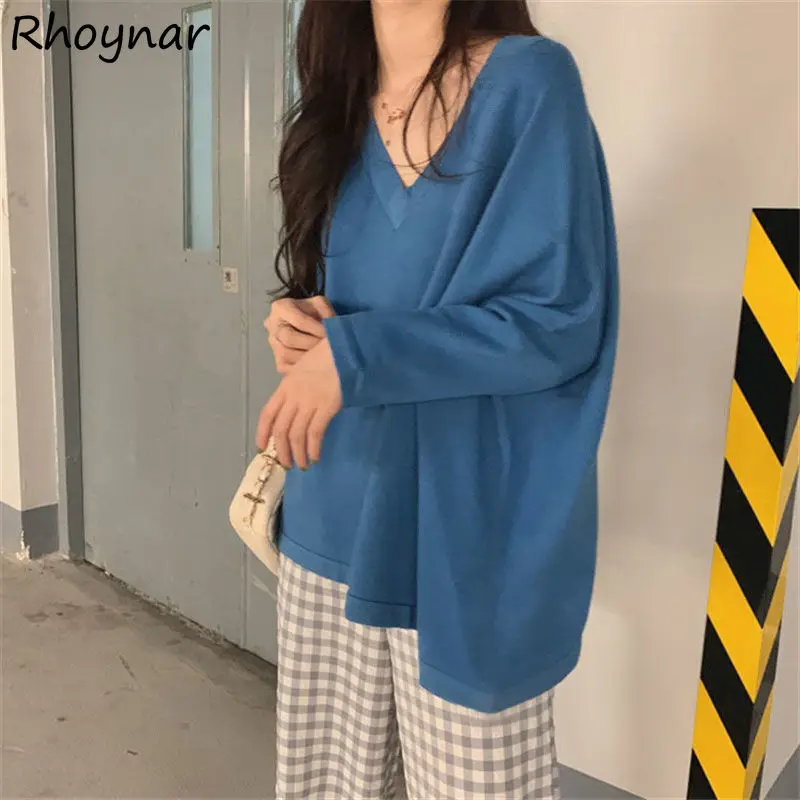 

Long Sleeve T-shirts Women Simple Solid V-neck College Candy Colors Leisure Basic All-match Harajuku Tops Fashion Sweet Girls