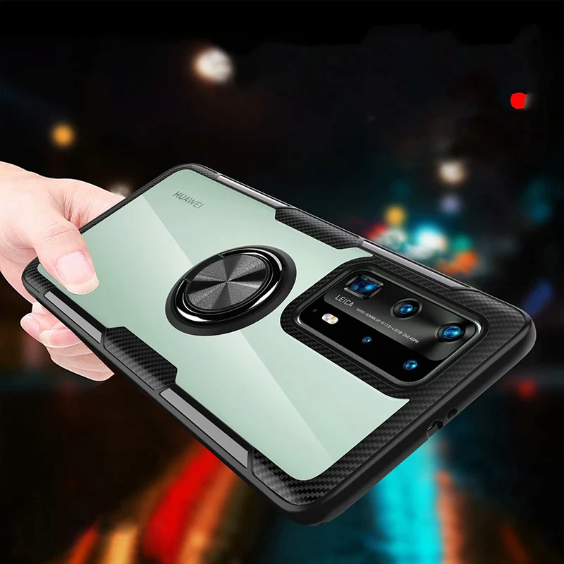 Чехол для Huawei P40 Pro Роскошный прозрачный защитный чехол с кольцом Магнитный P30 Lite
