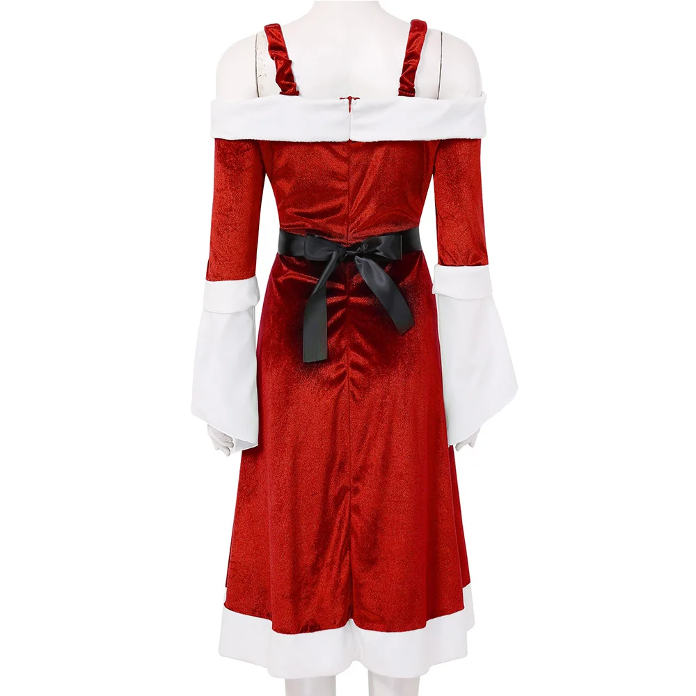 Женский бархатный Рождественский костюм Mrs Miss santa claus маскарадное платье с