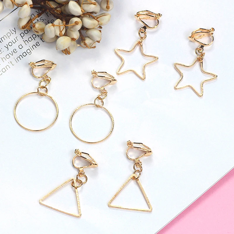 Женские круглые треугольные серьги-клипсы в форме звезды без отверстий для ушей