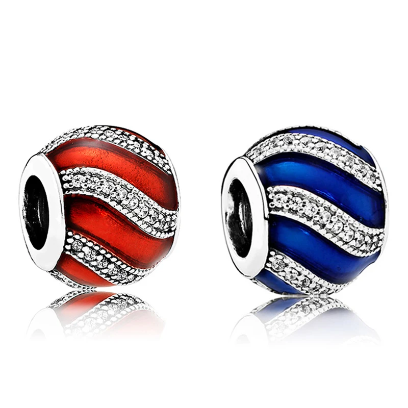 

Аутентичный красно-синий украшение, подвеска для женского браслета Пандоры, подарочное ювелирное изделие «сделай сам»