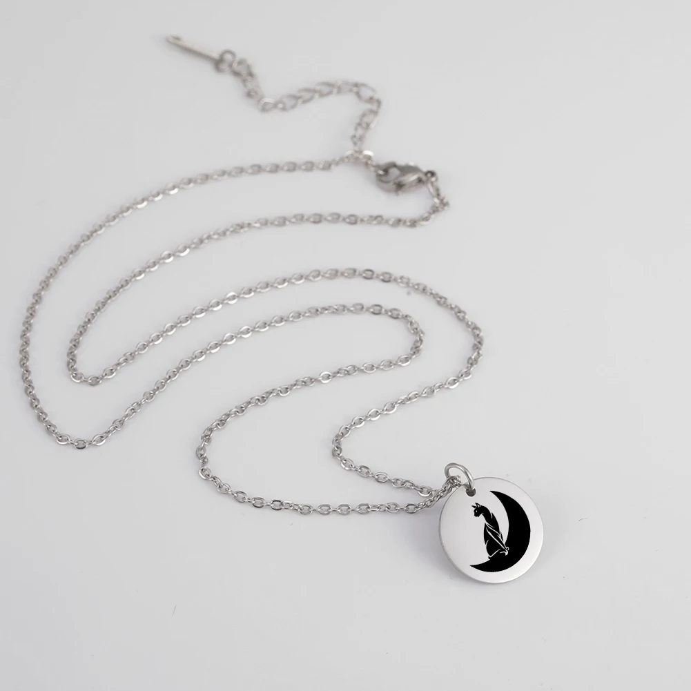 Ожерелье с подвеской в виде канадской кошки сфинкса Луны из нержавеющей стали -