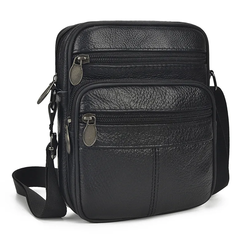 

Casual Vintage Men's Bag Cow Genuine Leather Single Flap Zipper Bags Male Messenger Bag Travel Portable Phone Card Money Pocket