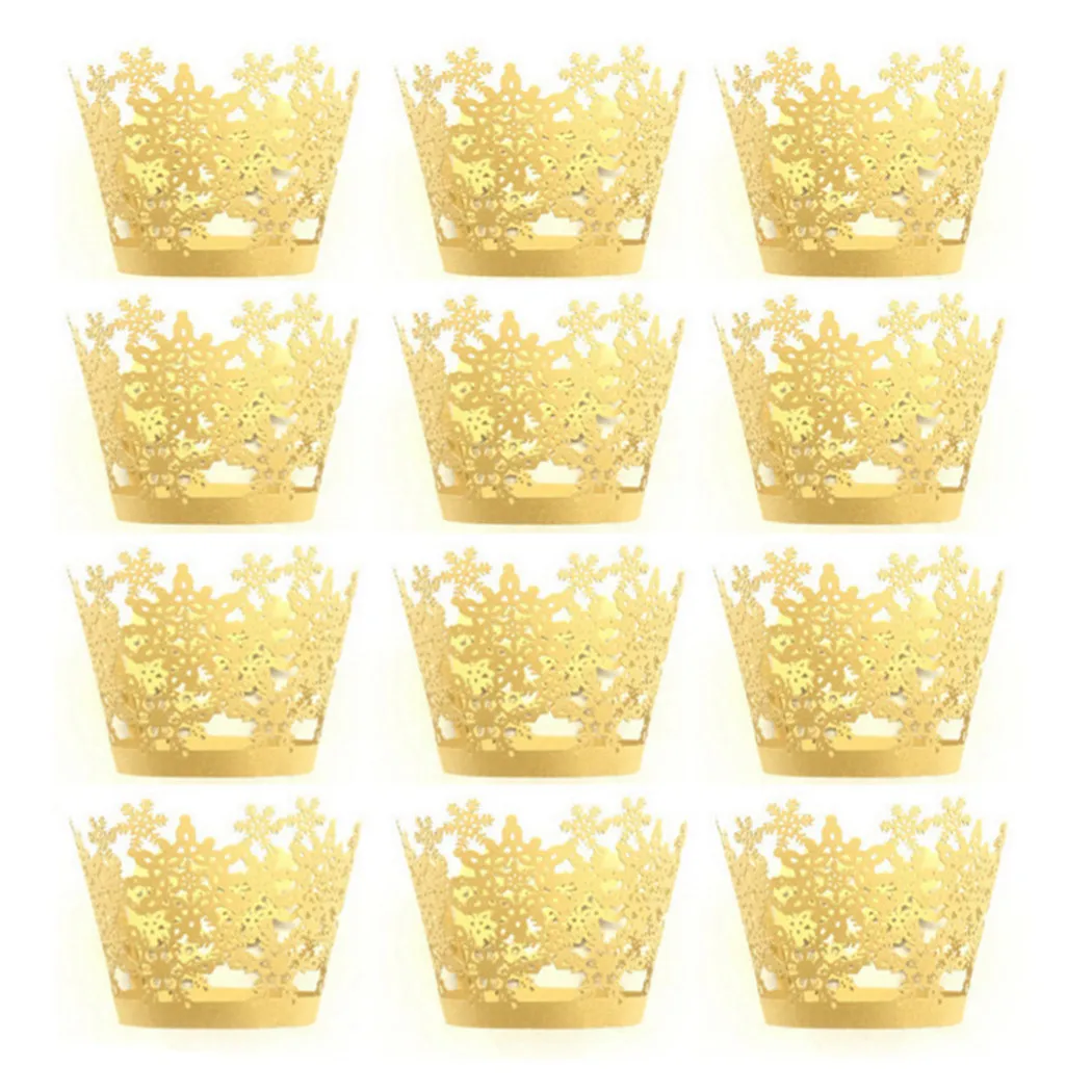 

24pcs Snowflake Hollow Cupcake Paper Wrappers Cake Liners Muffin Cases For Party Kitchen Baking Accessories Cake Mold Muffin Box