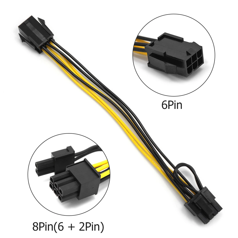 

10 шт./лот PCI Express PCIE 6-контактный к PCIe 8 (6 + 2) pin графическая Видеокарта адаптер 8-контактный штекер к 6-контактному гнездовому кабелю питания