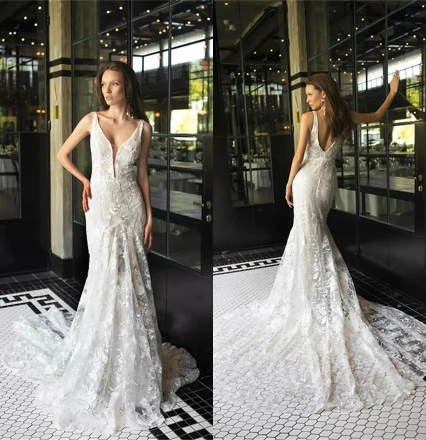 

2020 свадебное платье-Русалка с V-образным вырезом, без рукавов, женское платье, индивидуальный пошив, с открытой спиной, свадебное платье со ш...