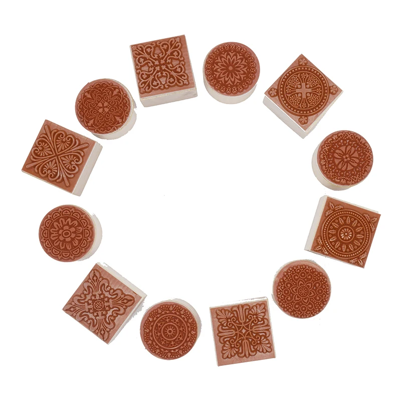 12 шт 3 см квадратная круглая керамика штамп барокко Мандала кружева текстура