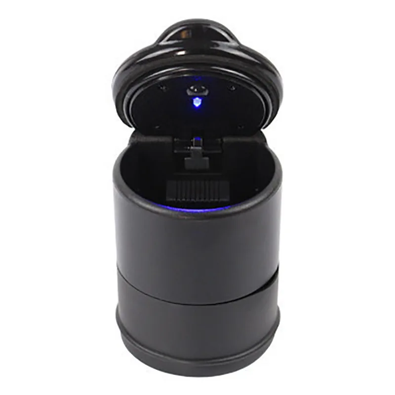 

1Pcs LED Portable Car Ashtray Holder Cup Black Container Cigar Ash Tray Automatic Mini simpleTrash with Light