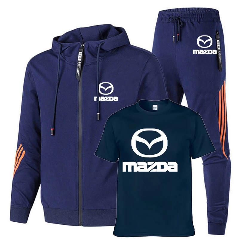 

Men's suits Mazda Car Logo Printed Hoodie hip hop Solid color stripe harajuku Men's sweatshirt+T-shirt+sports pants 3-piece set