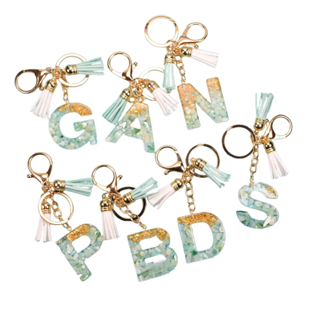 

1pcs Key Chaincute Gold Green Gradient Color Resin Letter A-z Keychain Women Handbag Backpack Pendant Fashion Car Jewelry