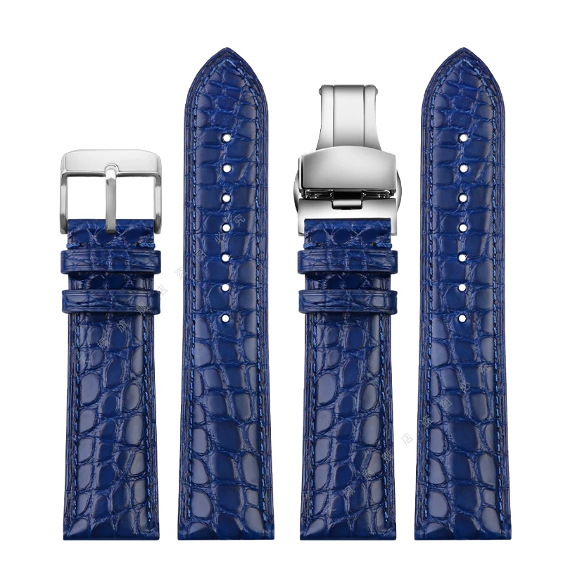 For any luxurious wristband high quality Crocodile strap Soft Blue leather watchband Butterfly Clasp 18 20mm 22mm Men Wrist Band | Наручные