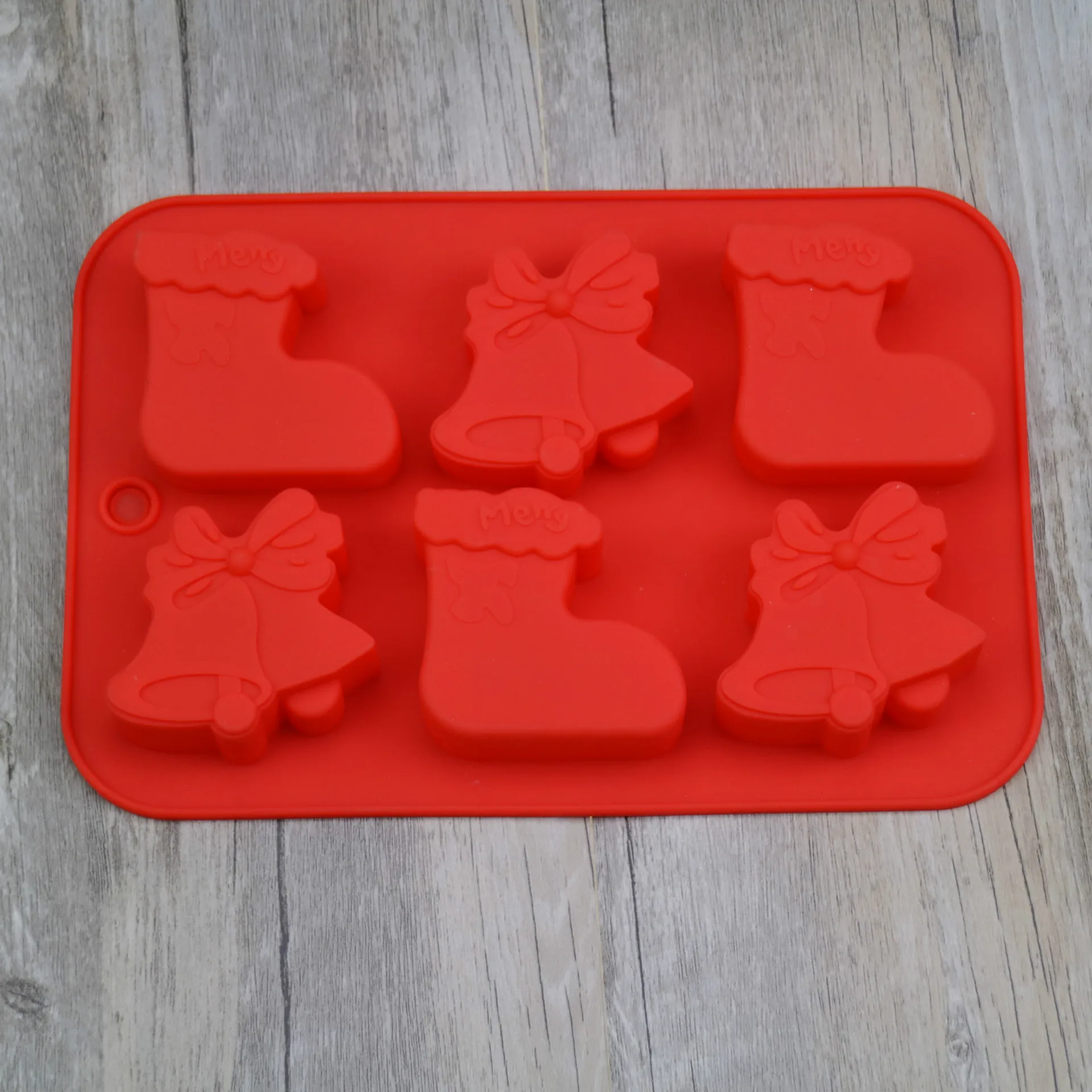 

Silicone 6 with Christmas Socks, Christmas Bell Cake Mold, Aromatherapy Mold, DIY Baking Tool, High Temperature Resistant