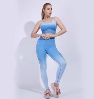 

2021 yoga suit women's sports bra nine-point pants gradient color outdoor running breathable sweat-absorbent yoga suit