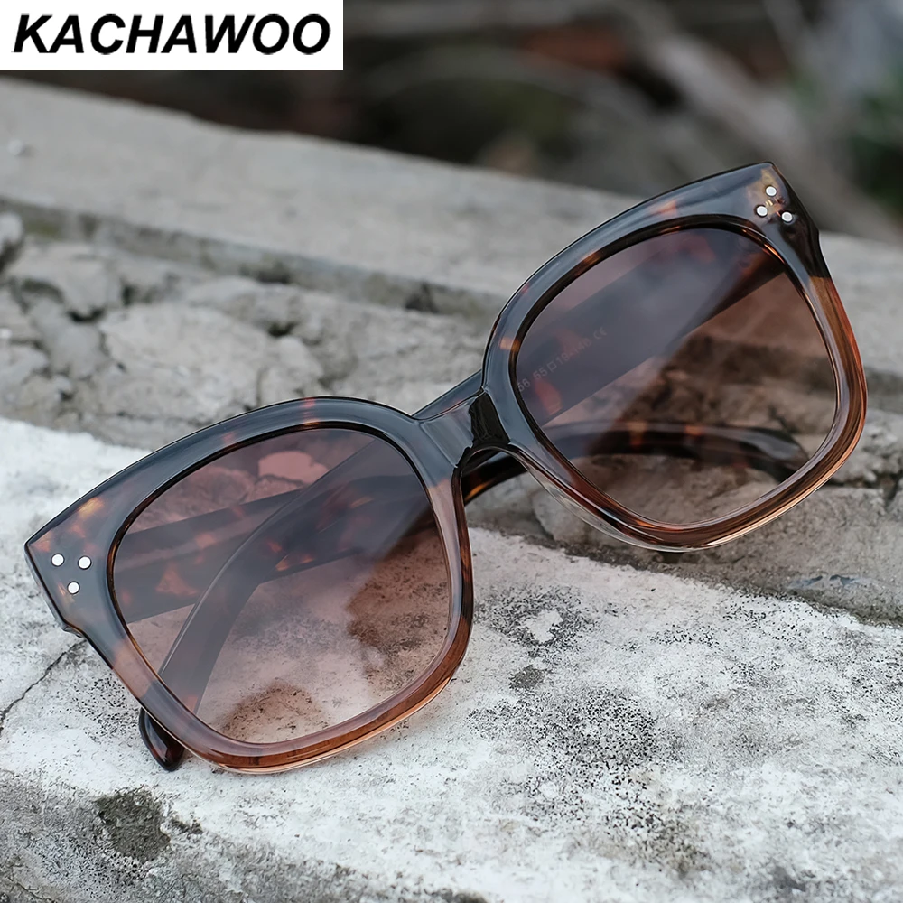 

Модные солнцезащитные очки Kachawoo для женщин и мужчин в Корейском стиле, солнцезащитные очки с большой оправой для улицы, украшенные леопардо...