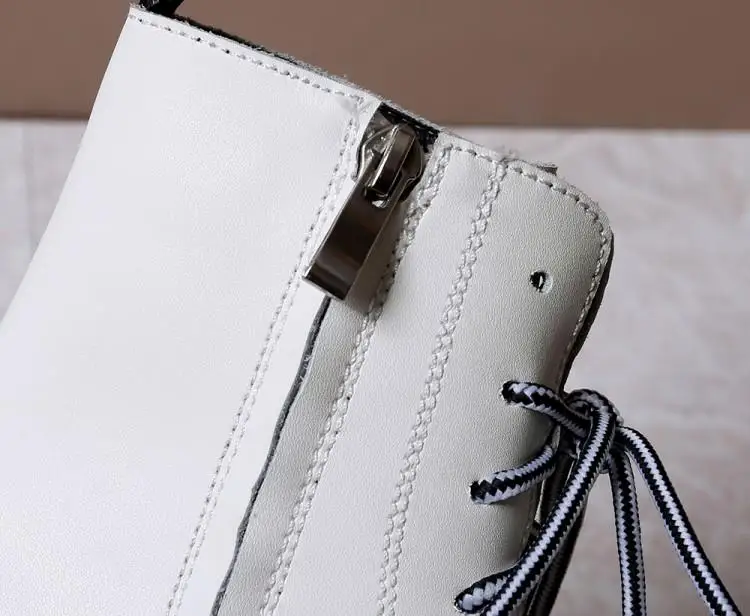 Buono Scarpe Mixed Color Women Ankle Boots Lace Up Female Ankle Botas Mujer Thick Bottom Genuine Leather Boots Fenimina Non-Slip