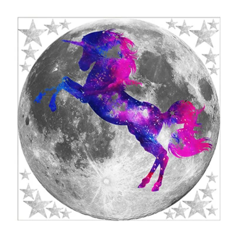 Светящиеся луна звезды Единорог настенные наклейки для детской комнаты детская