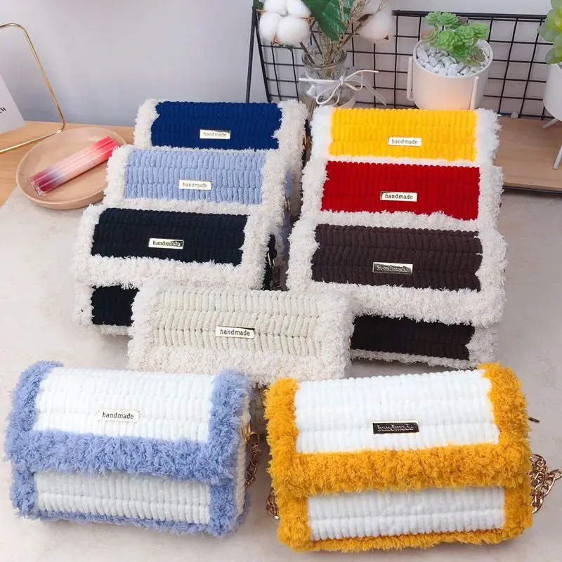 

Diy Bag Homemade Hand-Woven Bag Wool Shoulder Women Messenger Bag Handmade Bag Plush Knit Bag Gift For Girlfriend 2021 New STyle