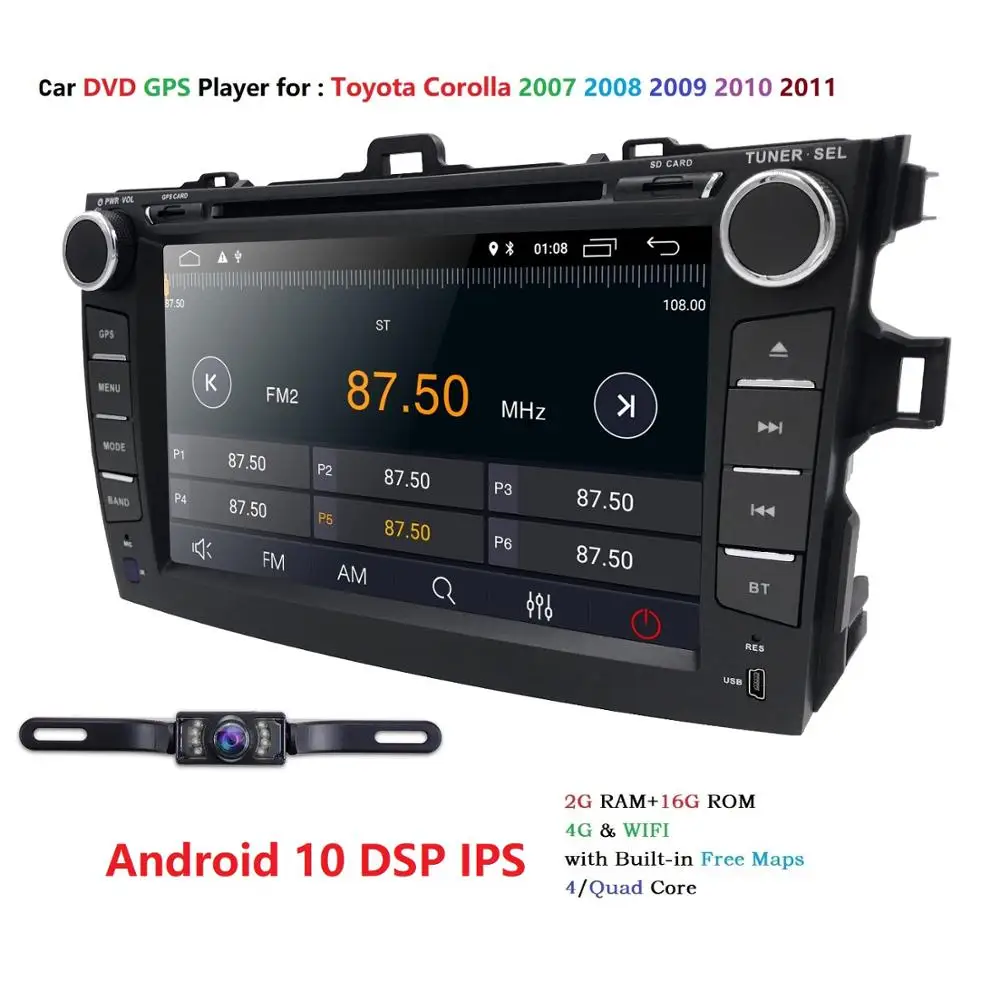 Автомагнитола 2 din автомобильный DVD-плеер с экраном 8 дюймов Android 10 1080P HD для Toyota Corolla