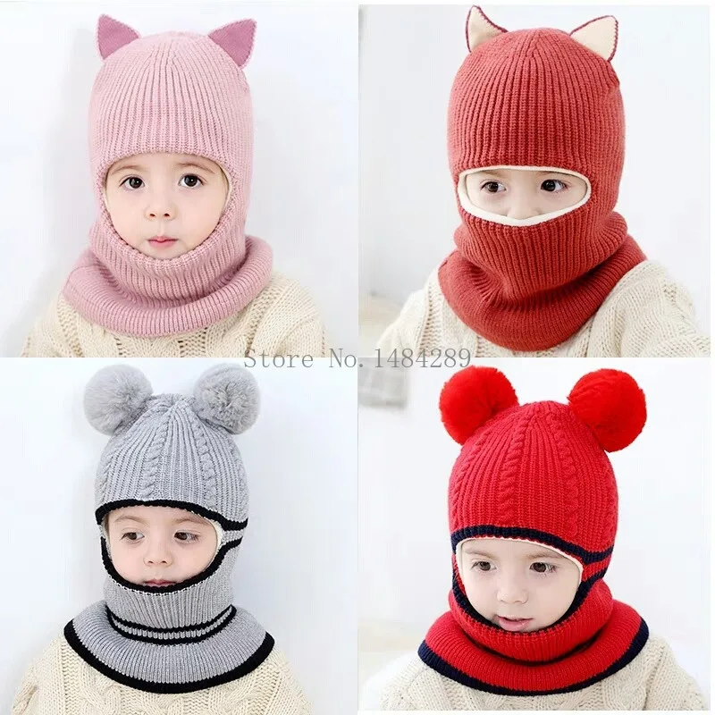 Шапка детская вязаная с помпоном на флисовой подкладке для девочек зима шапка