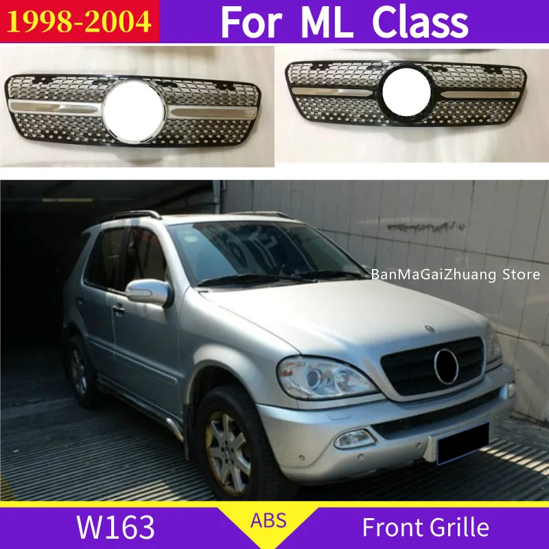 

GT передняя решетка бампера для Mercedes-Benz W163 мл класс 1998-2004 ABS Алмазная передняя решетка с эмблемой ou