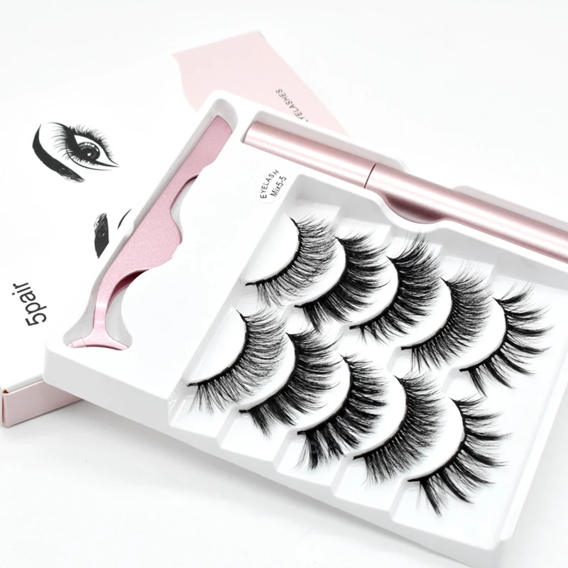 

New Hot 5 Pairs Magnetic Mixed False Eyelashes Magnetic Liquid Eyeliner Tweezer Set SMR88
